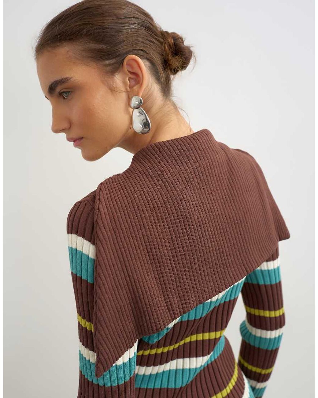 TOPSHOP Brown Knitted Ribbed Long Sleeve Half Zip Funnel Jumper