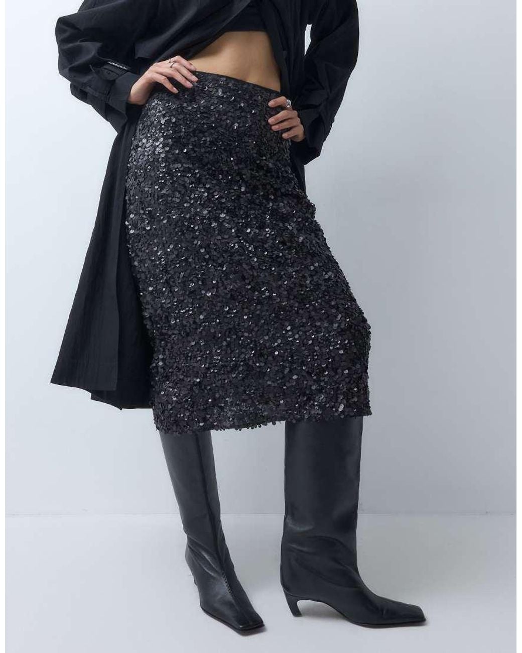 ASOS Blue Sequin Midi Skirt