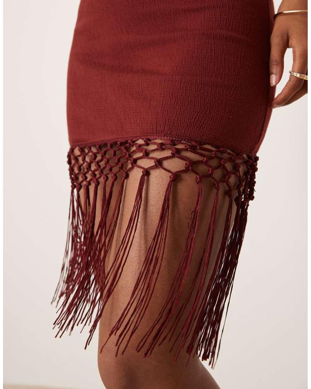 ASOS Red Fringed Hem Mini Skirt
