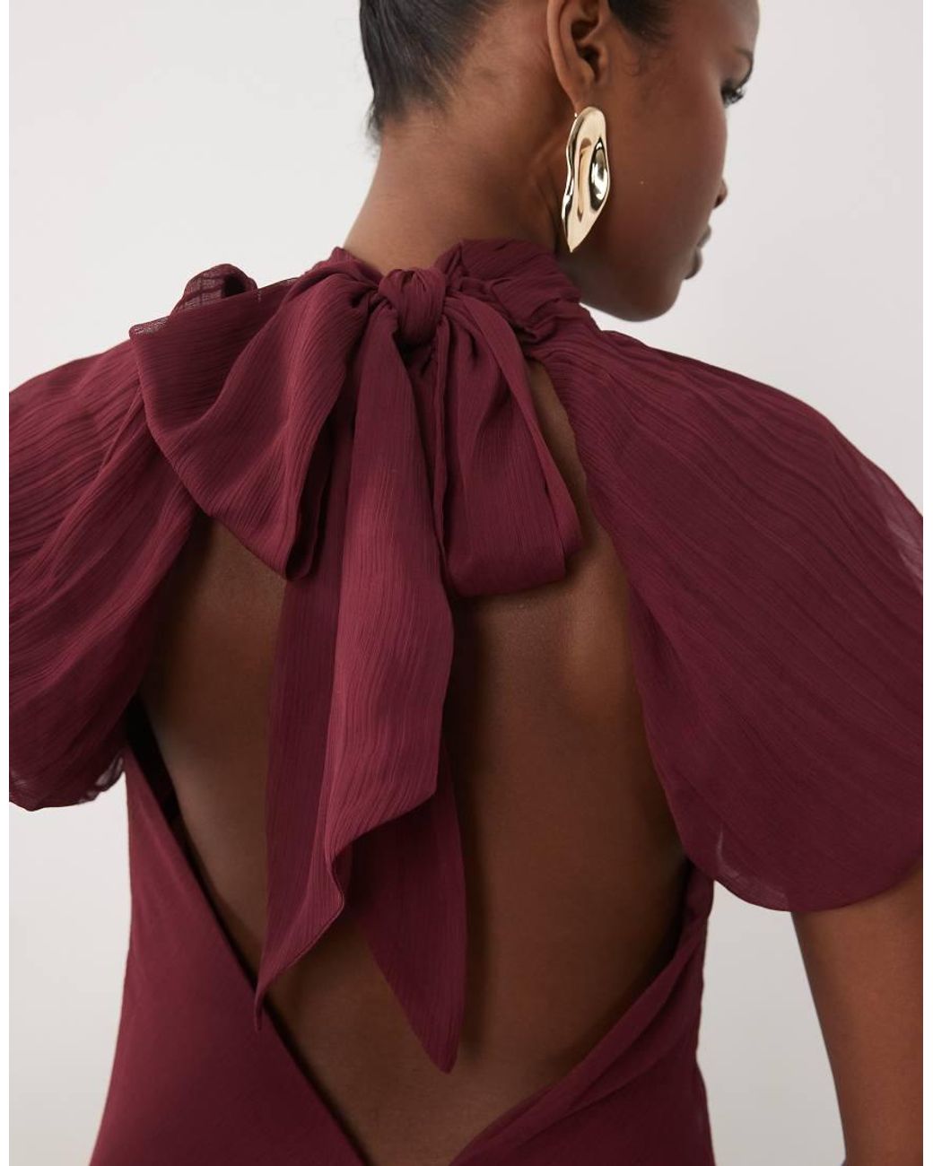 ASOS Purple High Neck Chiffon Maxi Dress With Puff Sleeves