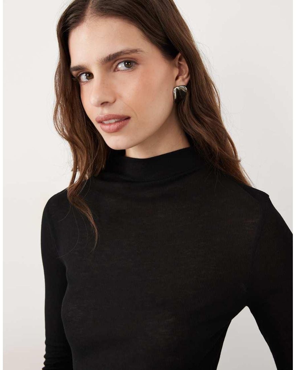 Miss Selfridge Black Sheer High Neck Top