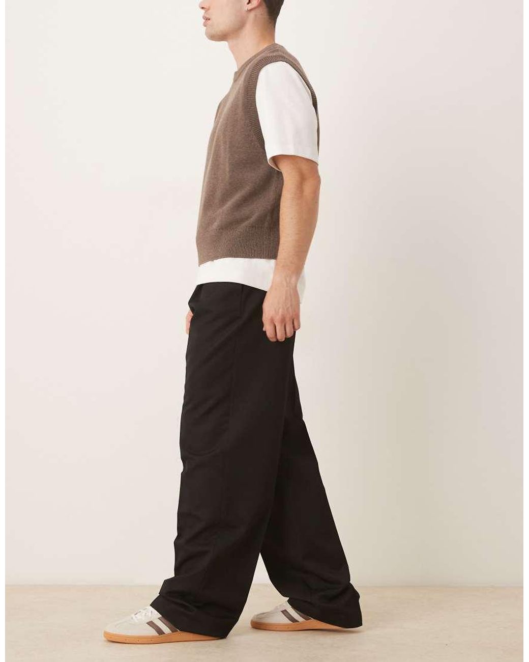 ASOS Black Smart Wide Leg Stacked Trousers With Pleats for men