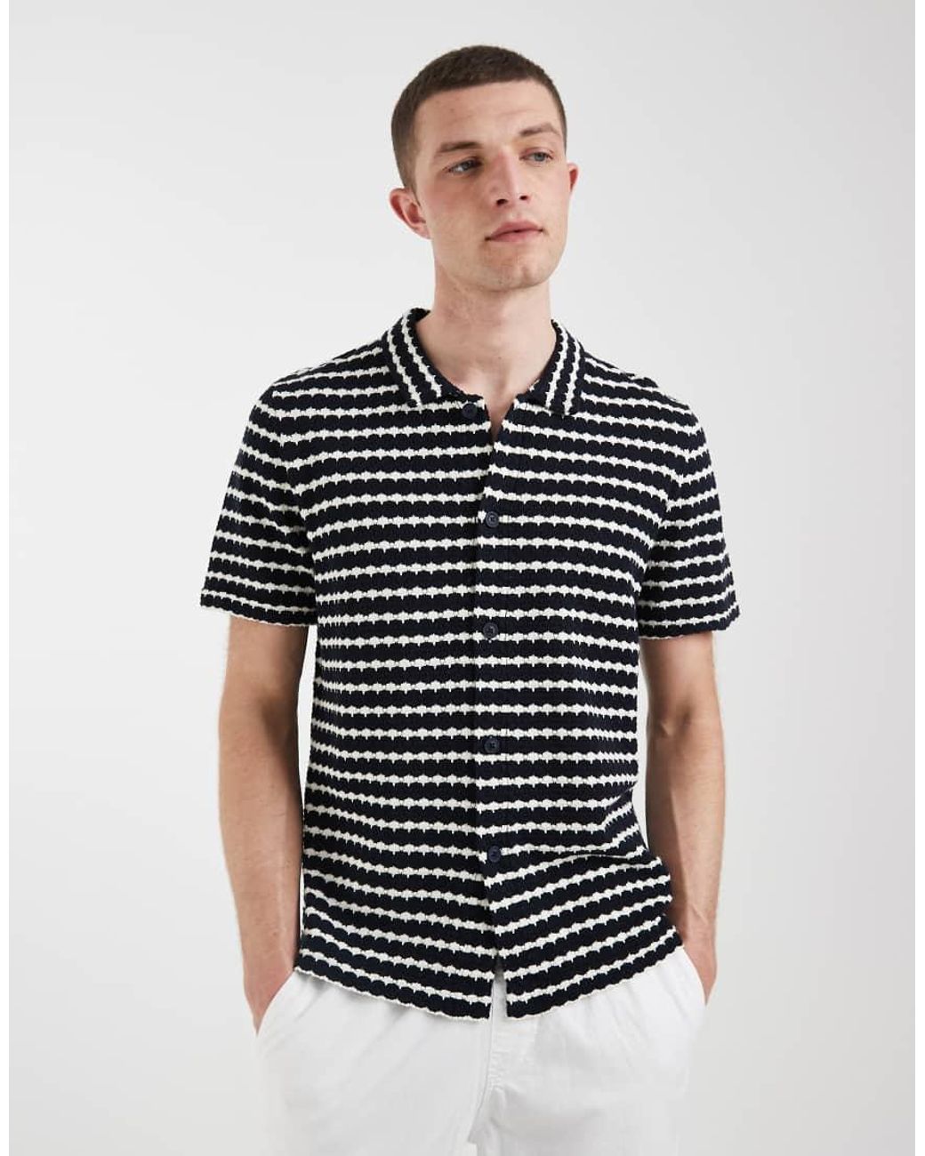 Blend Black 100% Cotton Knitted Crochet Regular Fit Polo Shirt for men