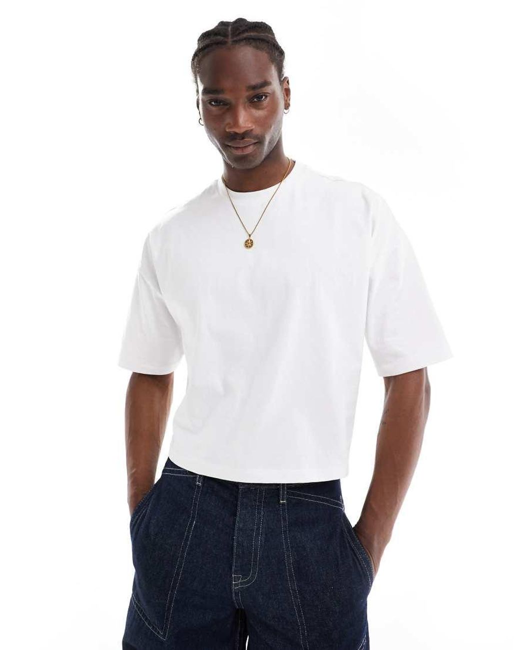 Camiseta Corta Blanca Extragrande Con Sisas Caidas De Tejido Grueso De 240 G M2 De ASOS de hombre de color Blanco Lyst