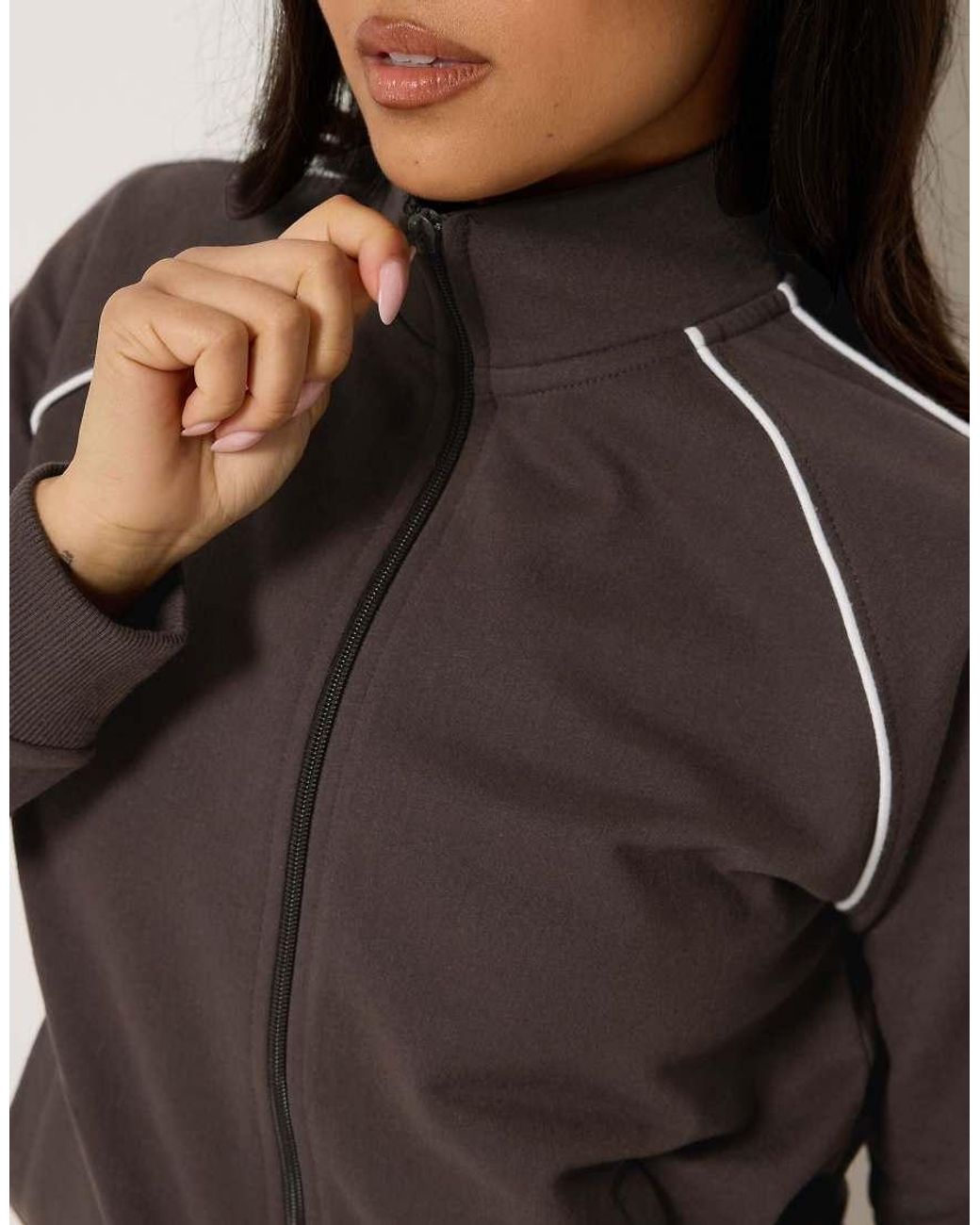 PixieGirl Brown Petite Contrast Zip Jacket