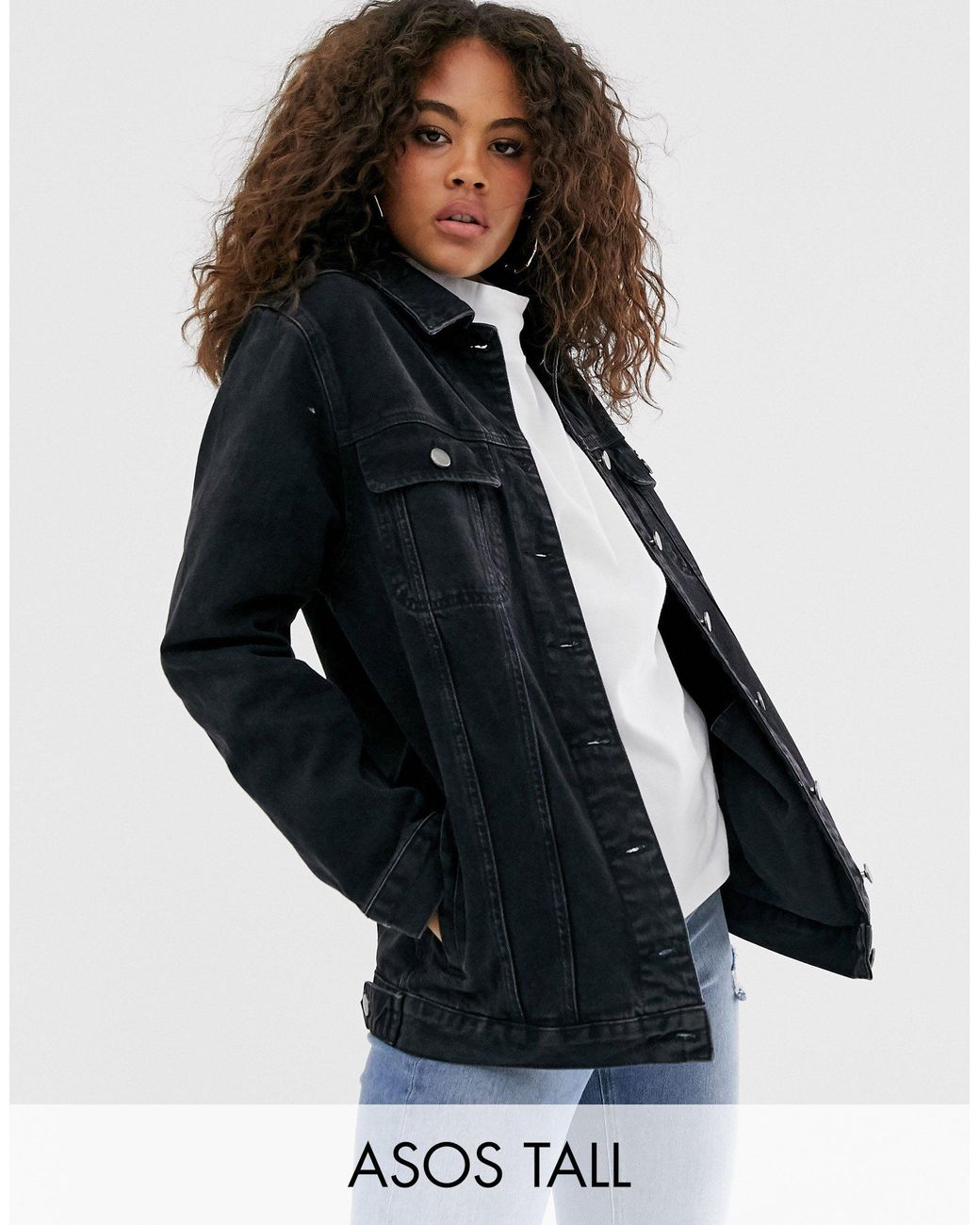 asos design denim girlfriend jacket in washed black