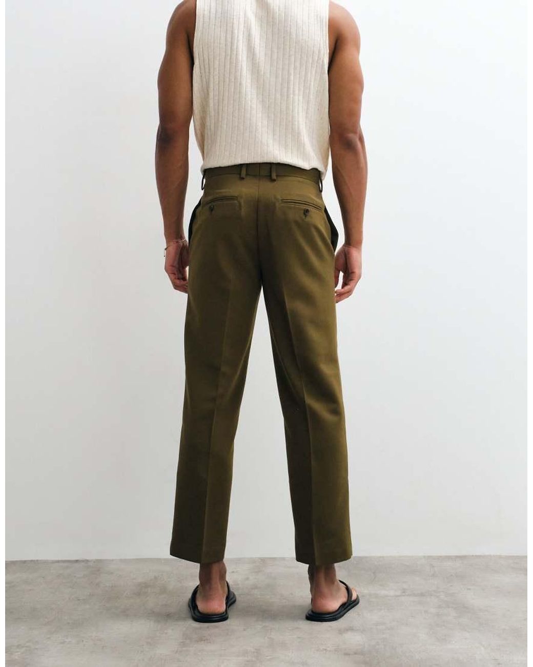 ASOS Natural Tailored Straight Cropped Trousers for men