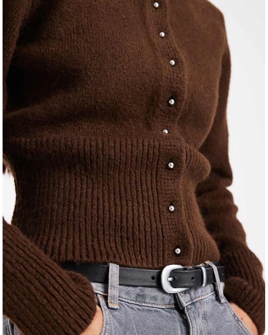 ASOS Brown Fluffy Neat Fit Knitted Cardigan