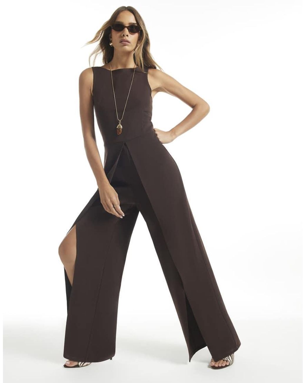 River Island White Split Leg Racer Jumpsuit