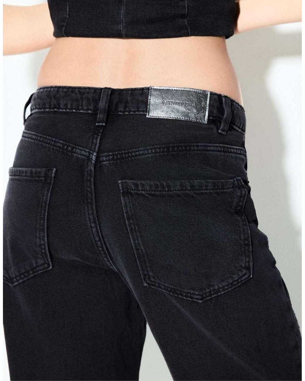 Stradivarius Blue Straight-Fit Jeans With Rhinestones