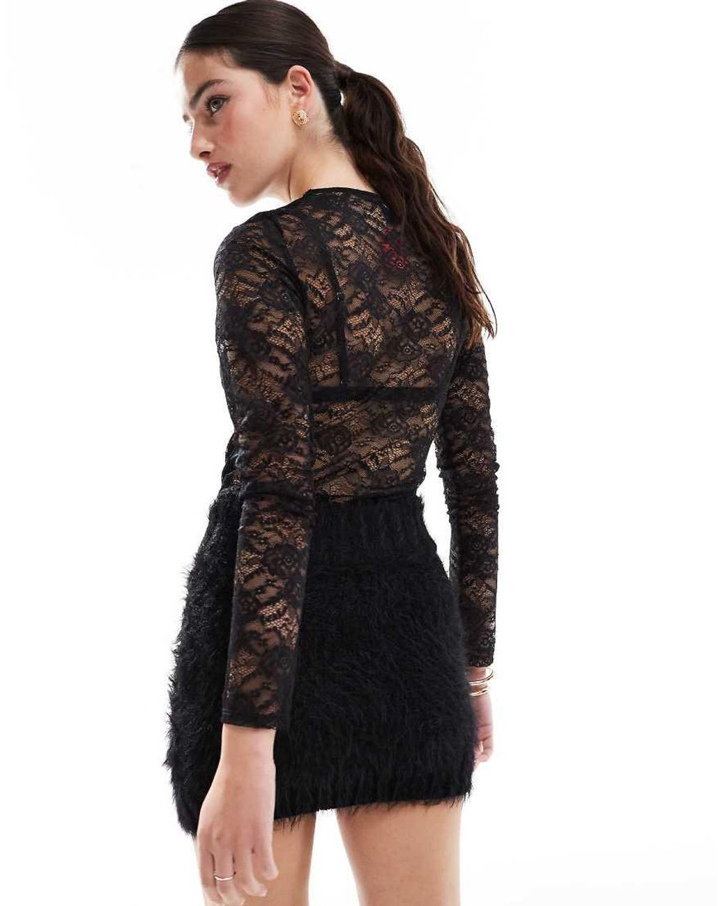 Glamorous Black Knitted Fluffy Mini Skirt