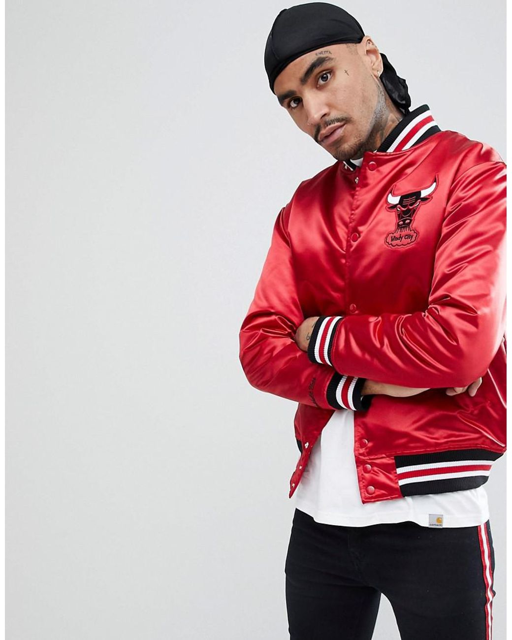 Men's Chicago Bulls Mitchell & Ness Red Hardwood Classics 75th Anniversary  Authentic Warmup Full-Snap Jacket