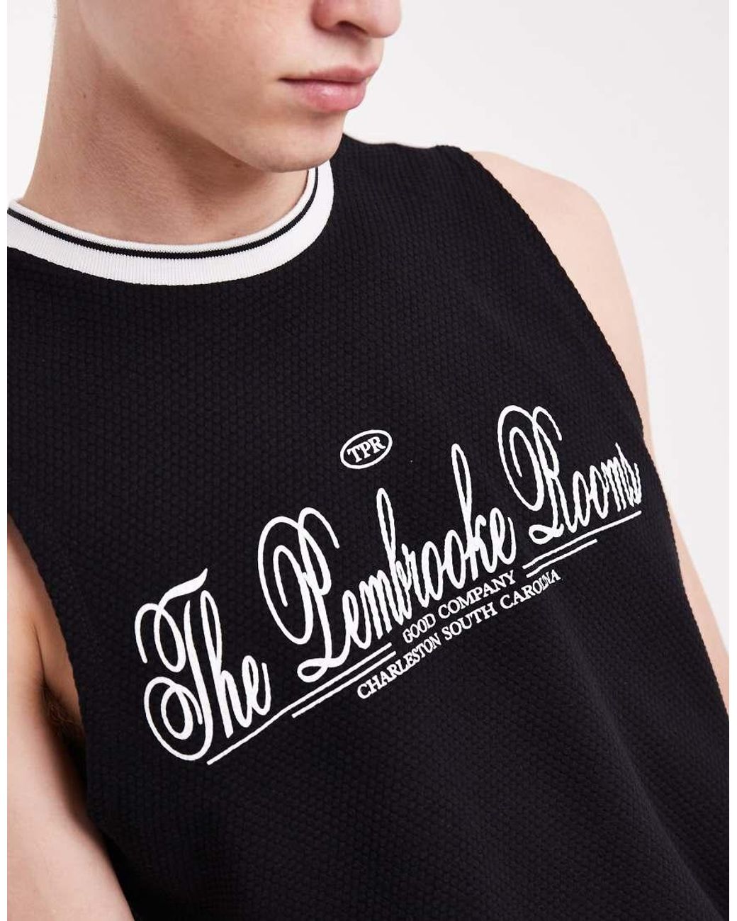 ASOS Black Heavyweight Regular Fit Graphic Print Tank With Panelled Shoulders for men