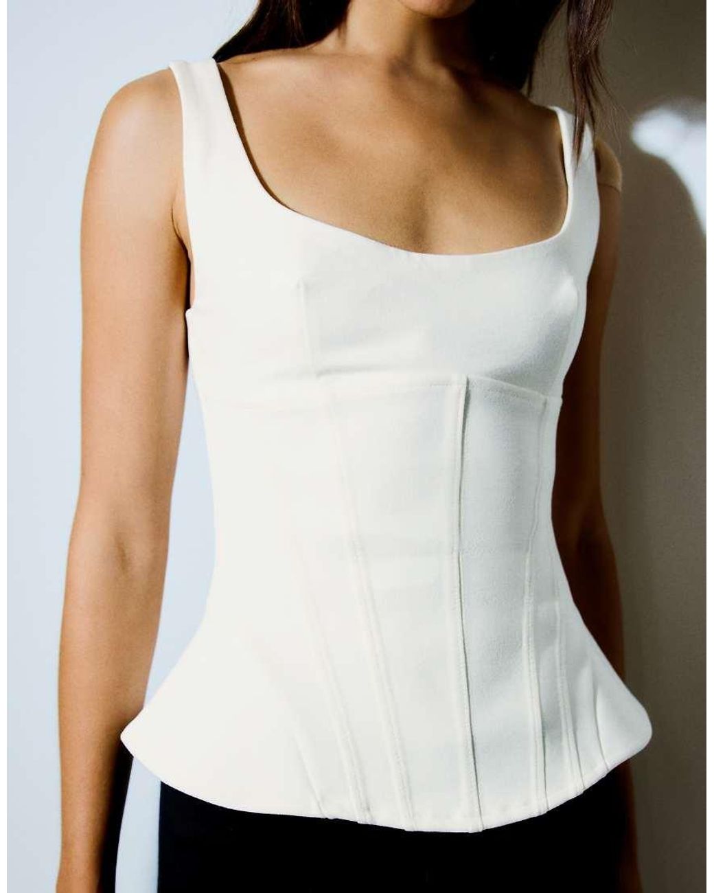 Bershka White Structured Tie-Back Top