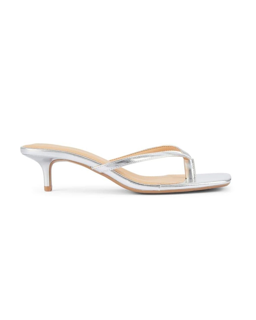 SEQWL White Open Toe Slip-On Kitten Heel Sandals