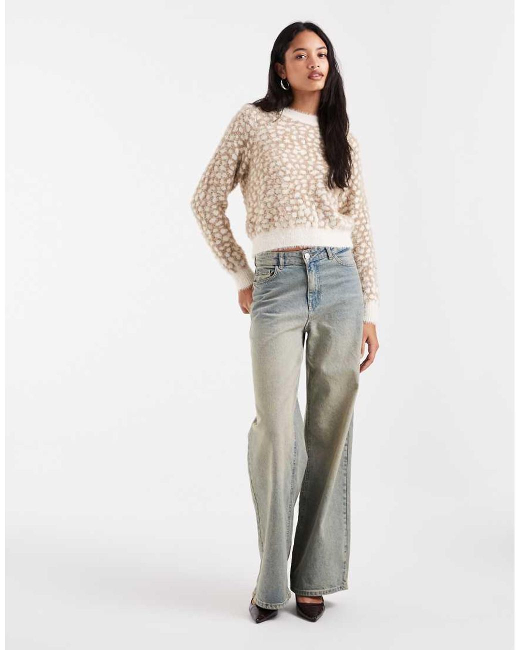 Vero Moda Natural Deer Print Soft Fluffy Knitted Jumper