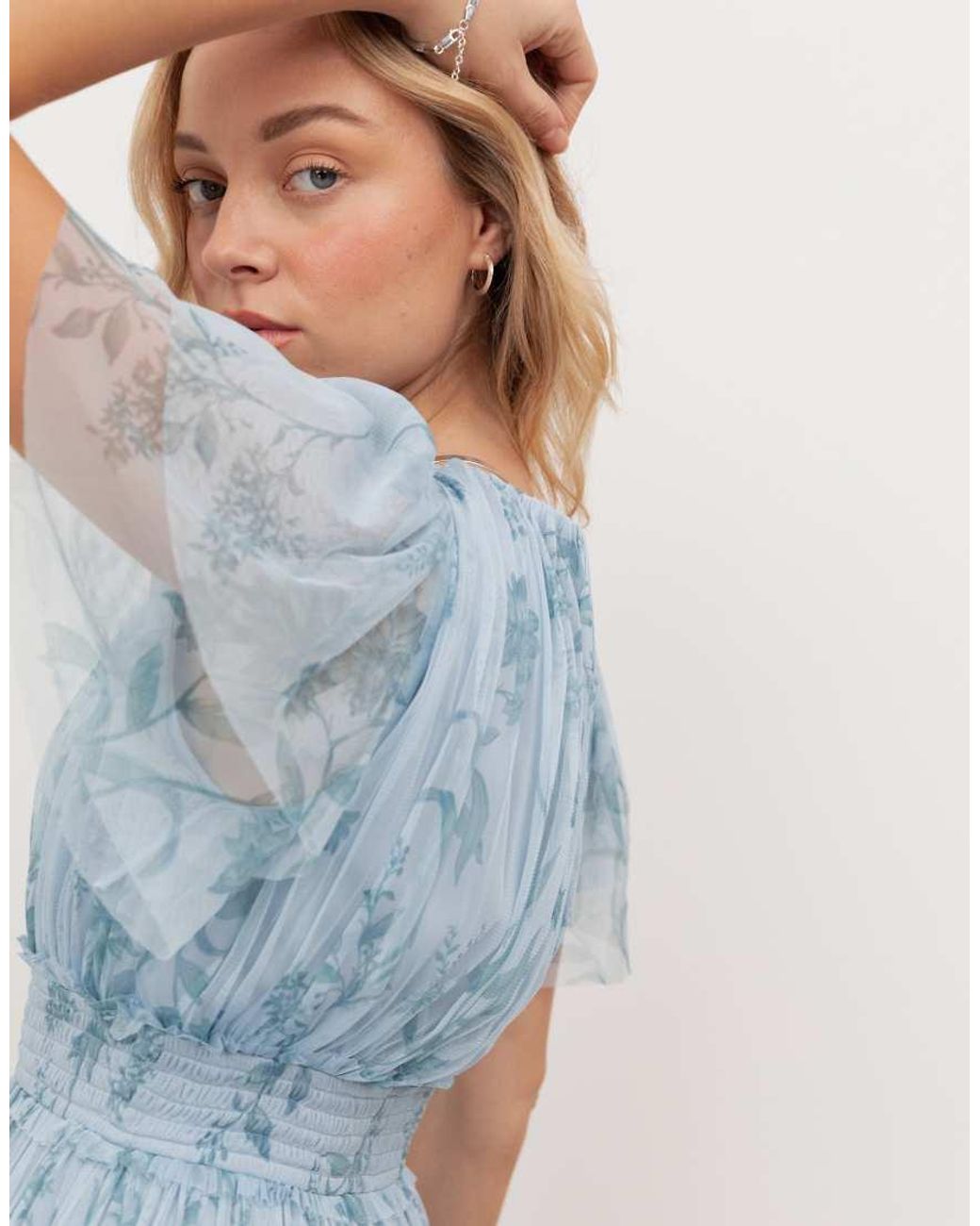 ANAYA Blue V Neck Tiered Maxi Dress