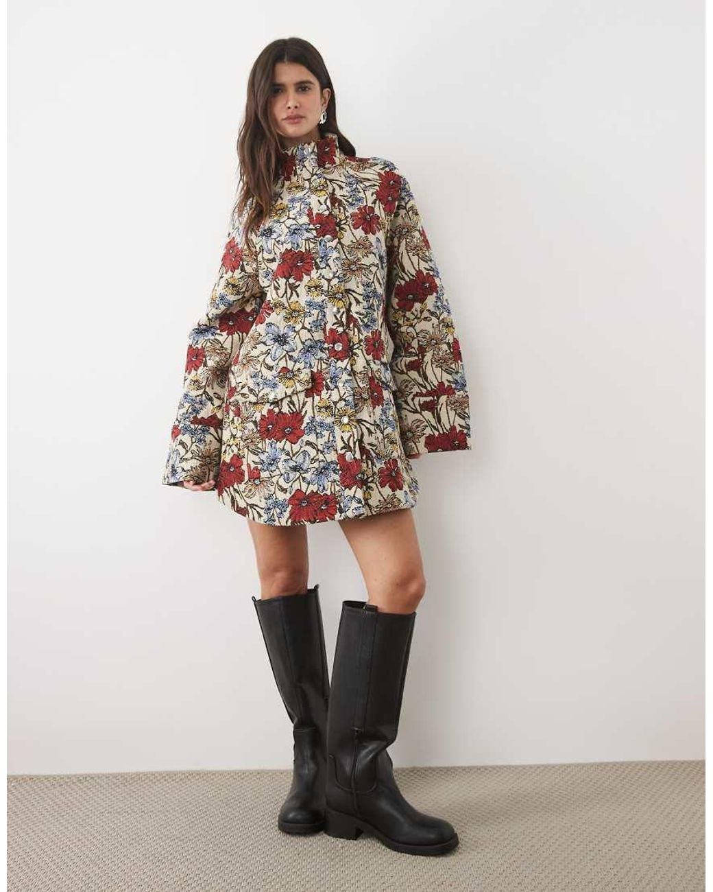 ASOS Brown Oversized Twill Funnel Neck Mini Dress With Pockets