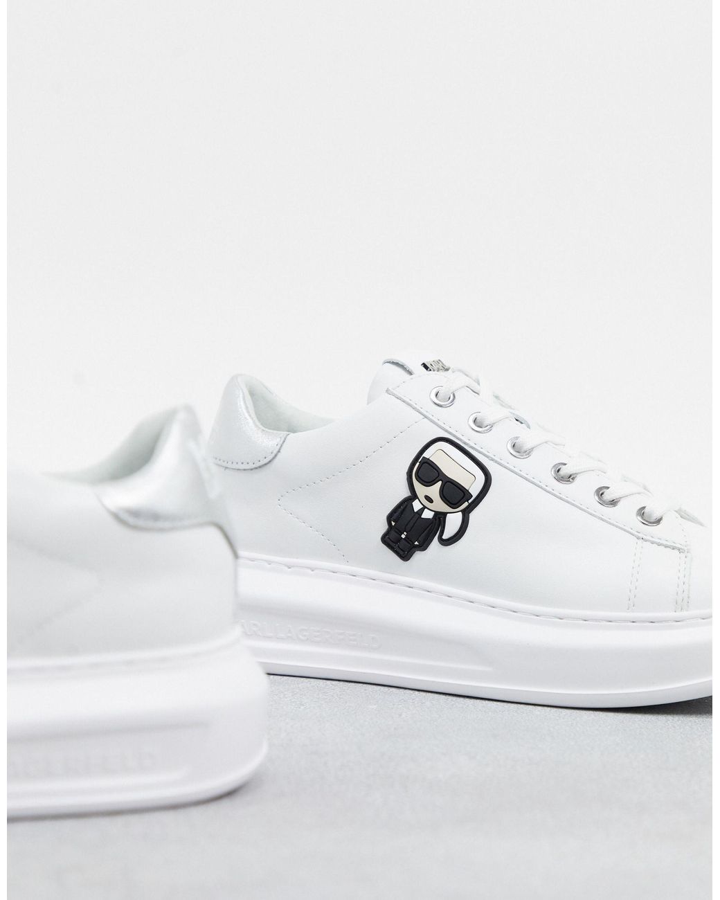 karl lagerfeld white leather platform sole trainers with black trim