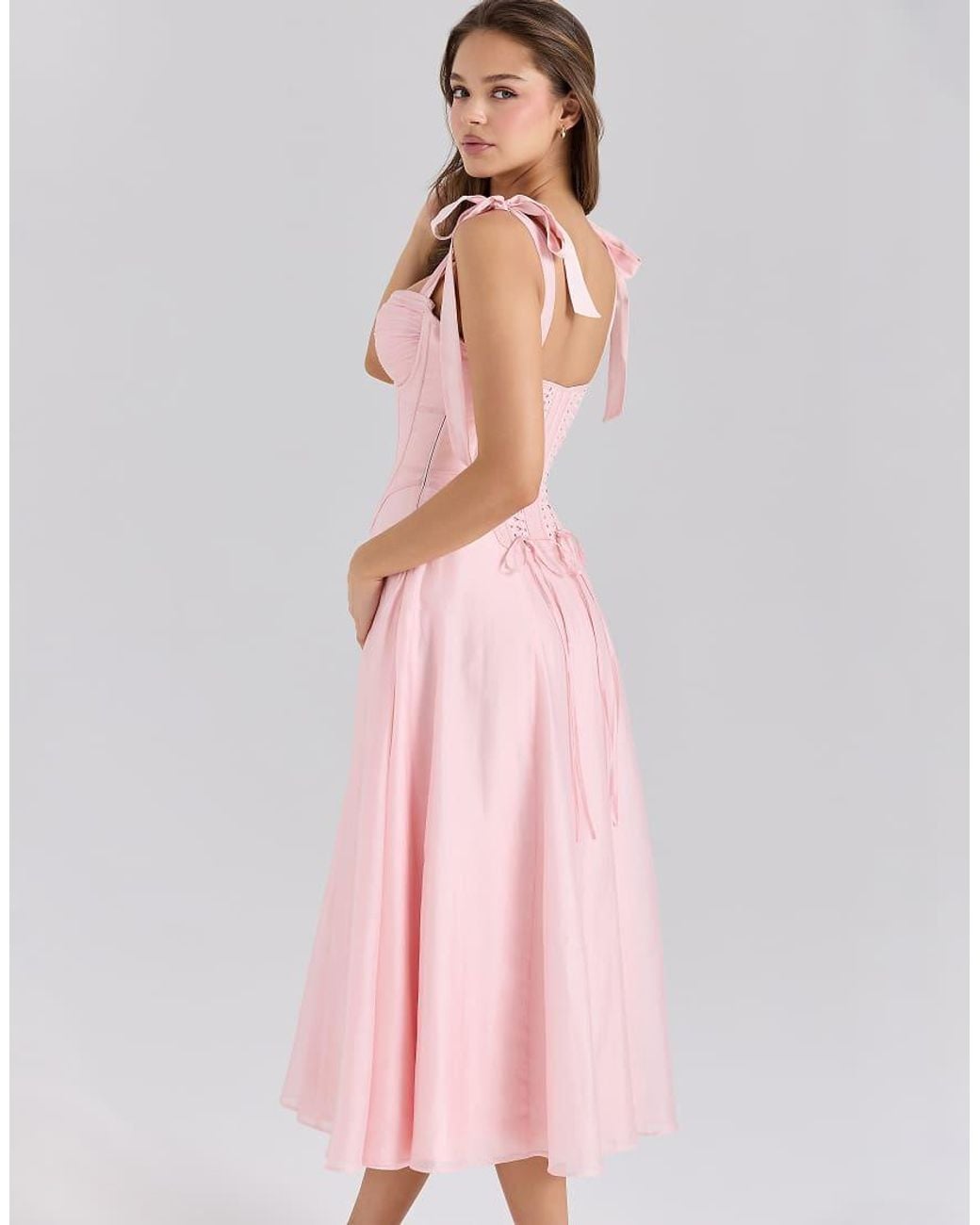 House Of Cb Pink Leia Chiffon Tie Strap Midi Dress