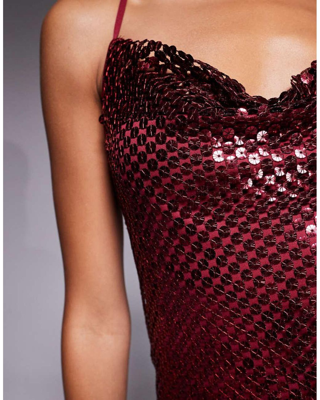 River Island Red Sequin Drape Cami Top