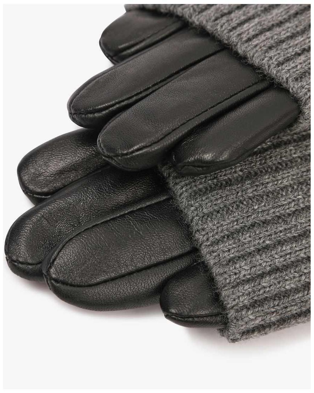 Barney's Originals Gray Real Leather Gloves With Knitted Cuff