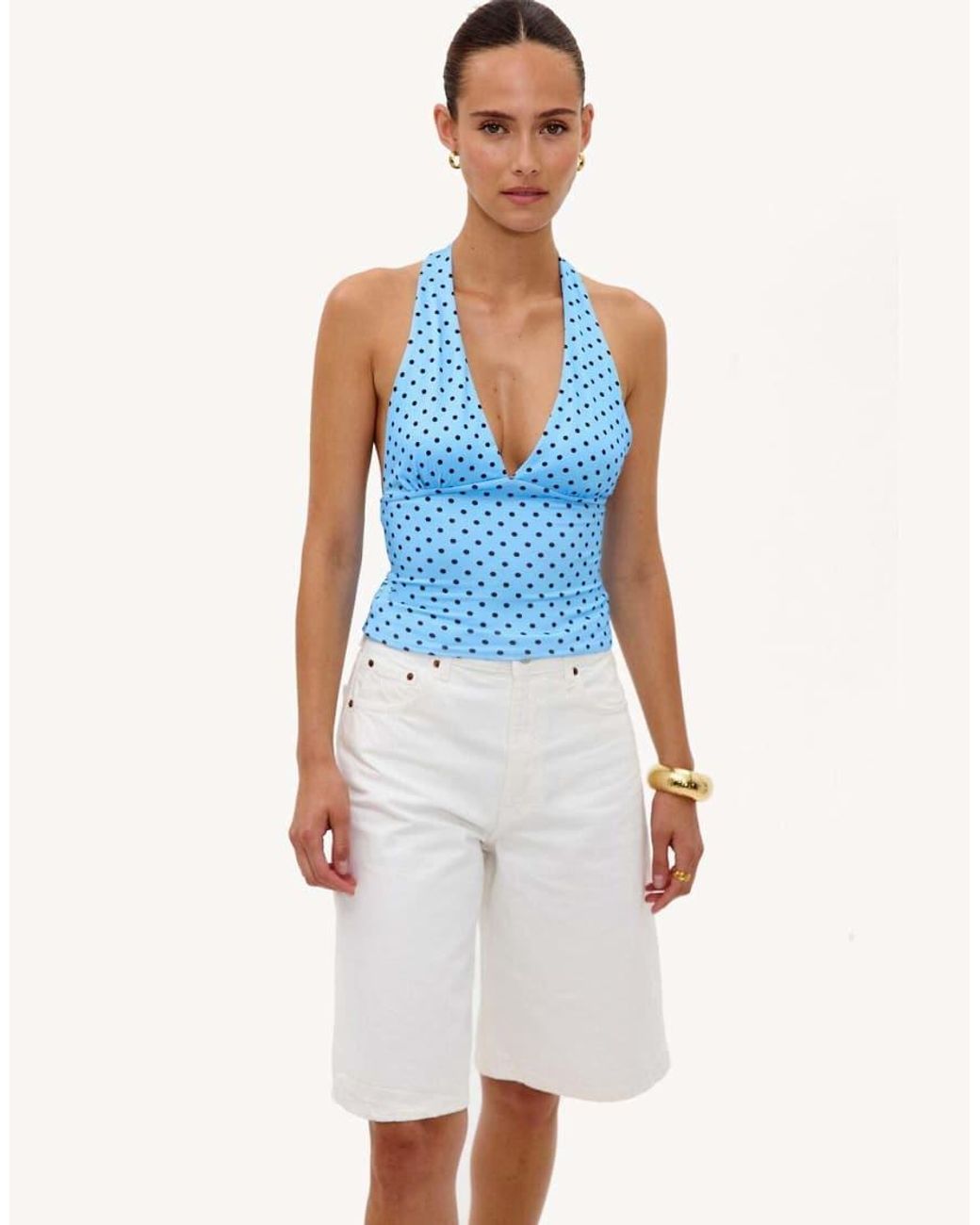 Loavies Blue Run Into Rainbows Halter Top With Polka Dots