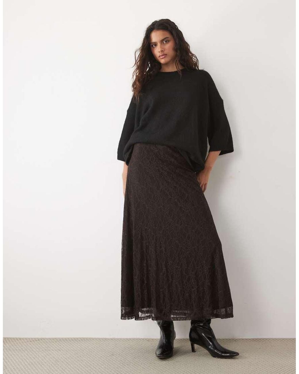 New Look Black Lace Midi Skirt With Hanky Hem