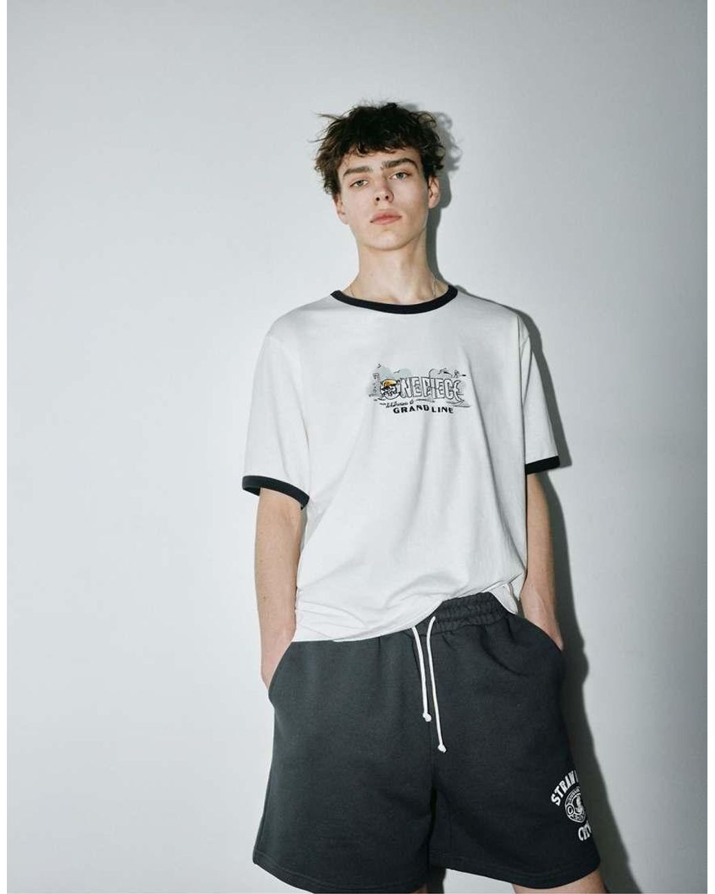 Pull&Bear Eendelige Geribbelde T-Shirt in het White voor heren