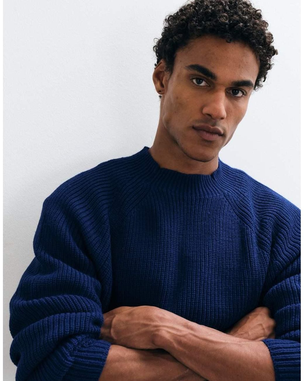 ASOS Blue Relaxed Knitted Ribbed Turtle Neck Jumper for men