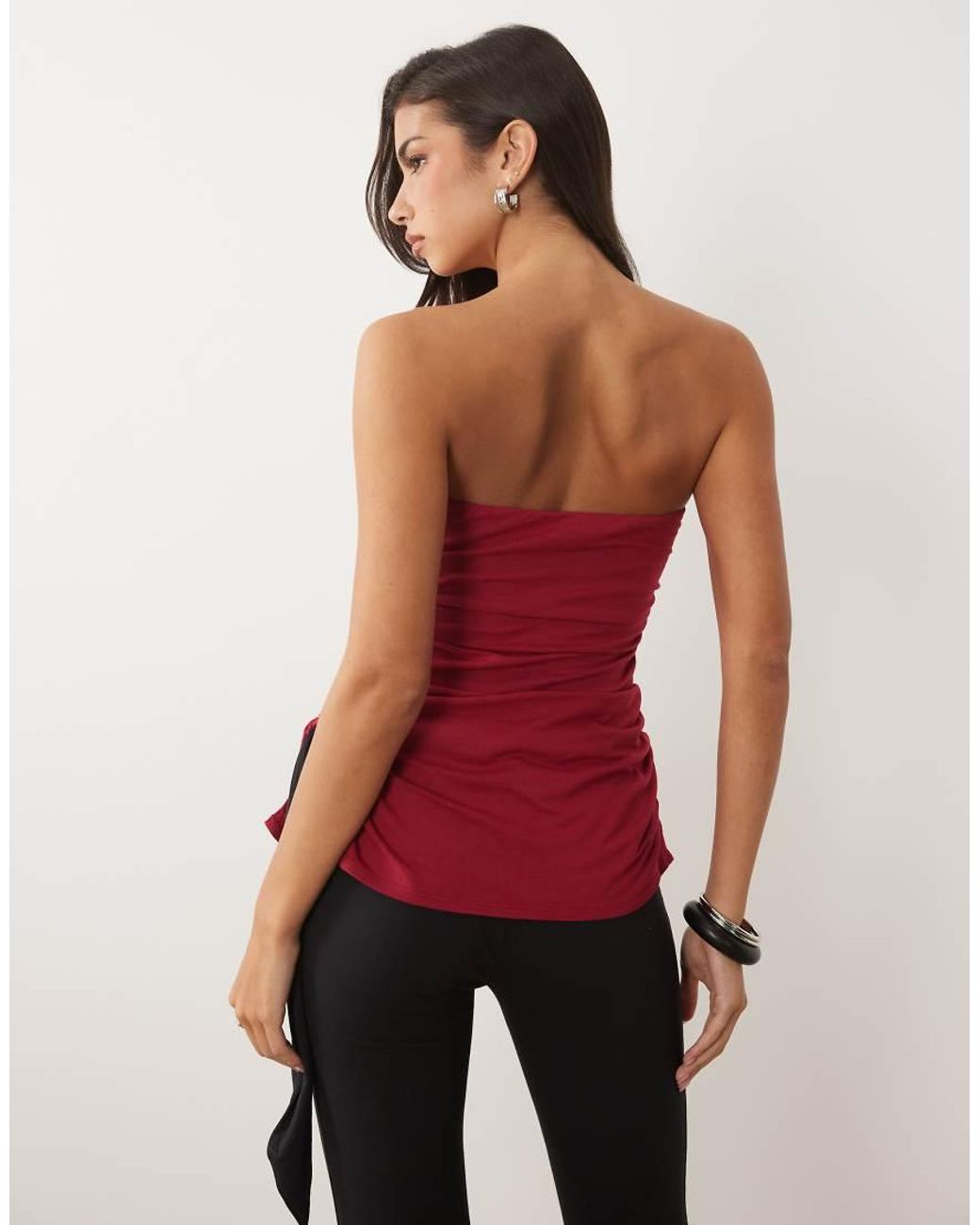 Oh Polly Red Modal Bandeau Long Line Split Hem Top