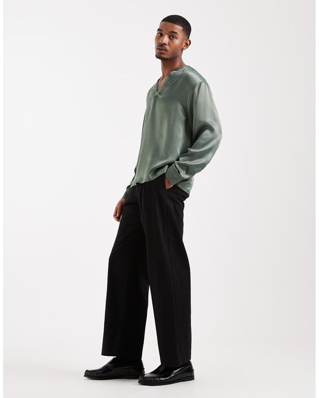 ASOS Green Oversized Overhead Satin Shirt for men