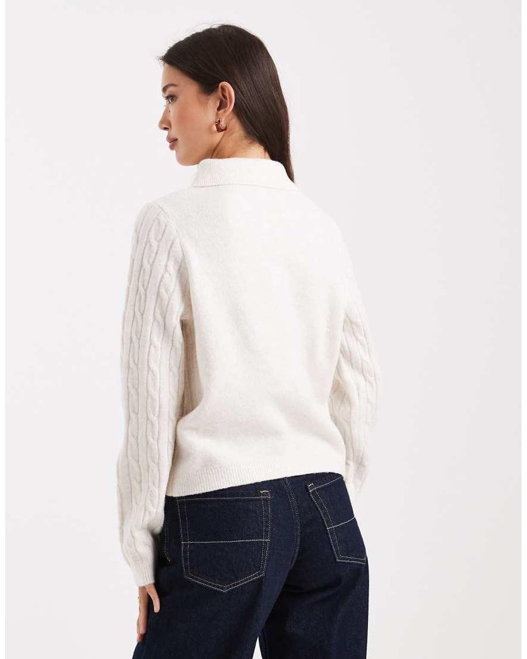 New Look White Cable Knit Polo Jumper