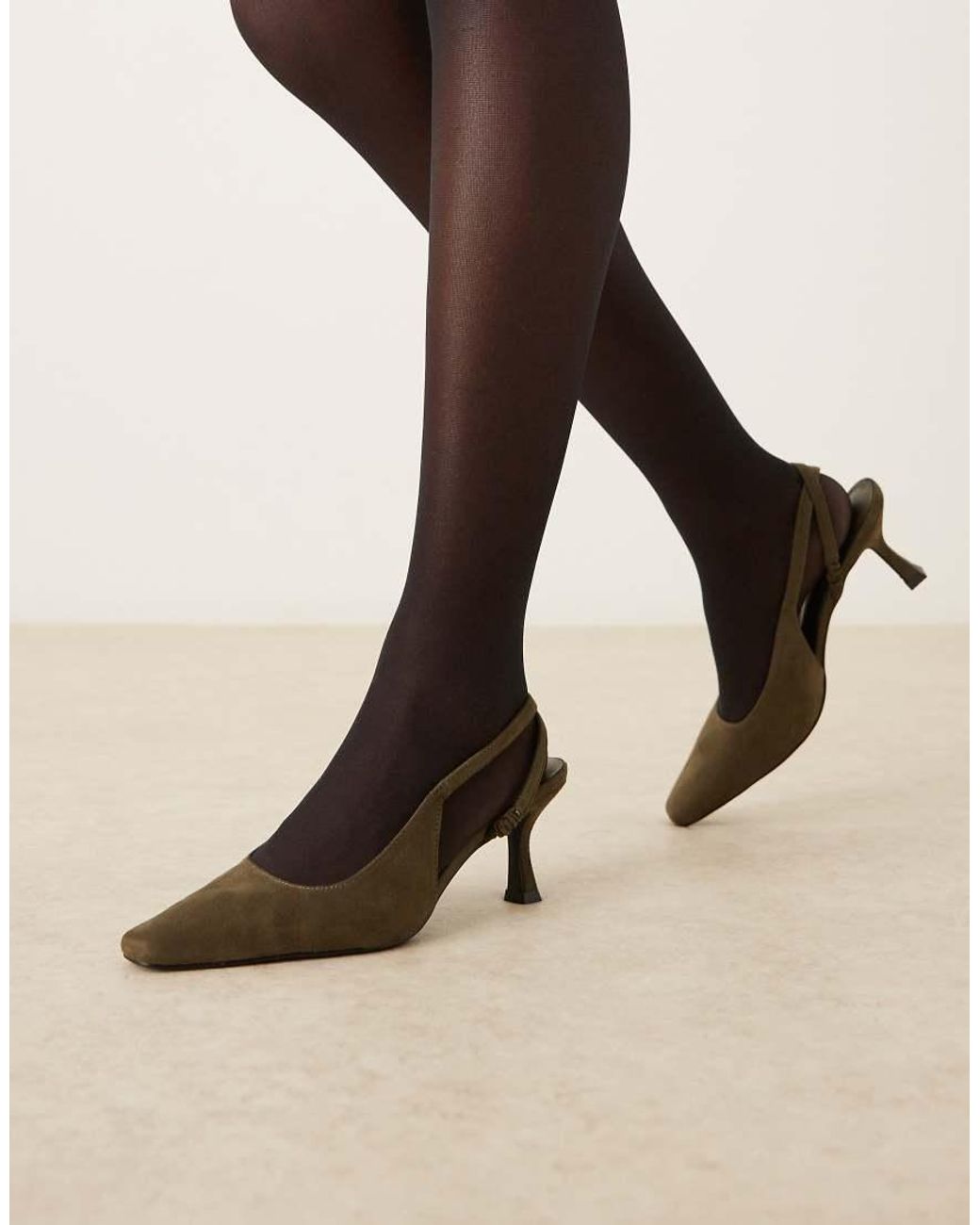 Glamorous Natural Slingback Kitten Heeled Shoes