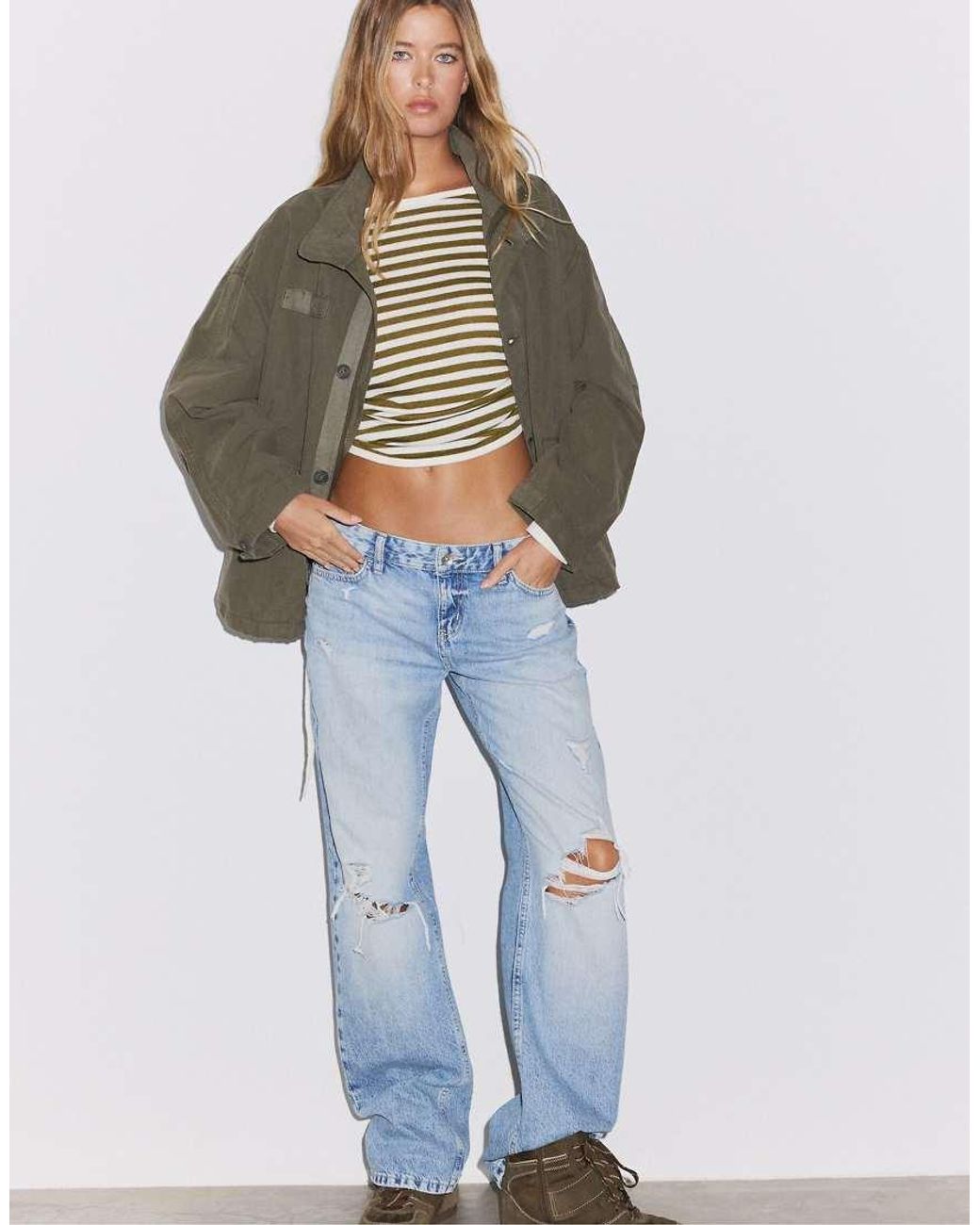 Stradivarius Blue Cropped Oversize Jacket
