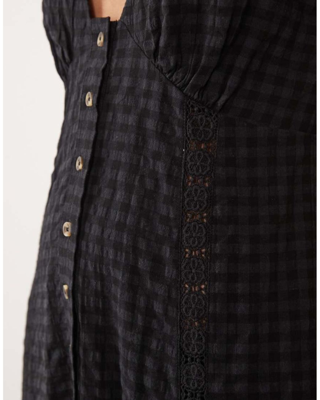 ASOS Black V Neck Mini Button Down Mini Dress With Lace Trims And Godets