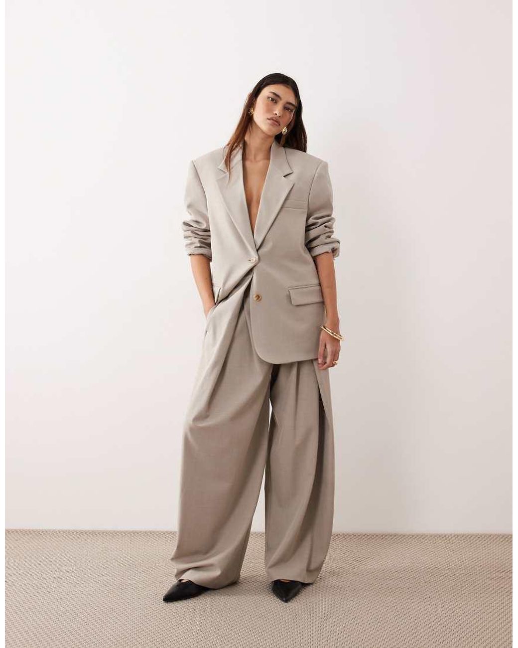 ARRANGE Natural Pleat Front Wide Leg Pants