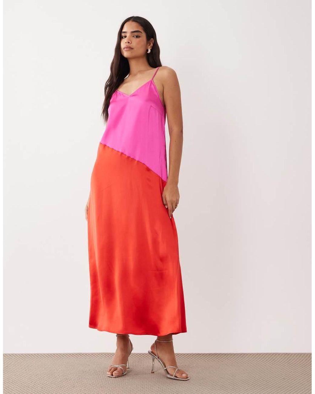 Vila Pink Satin Cami Maxi Dress