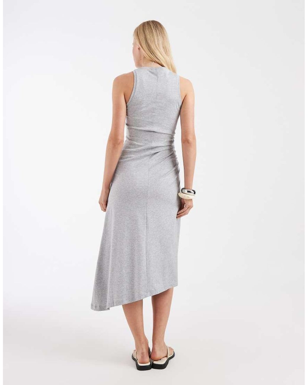 & Other Stories White Cinch Waist Sleeveless Jersey Dress