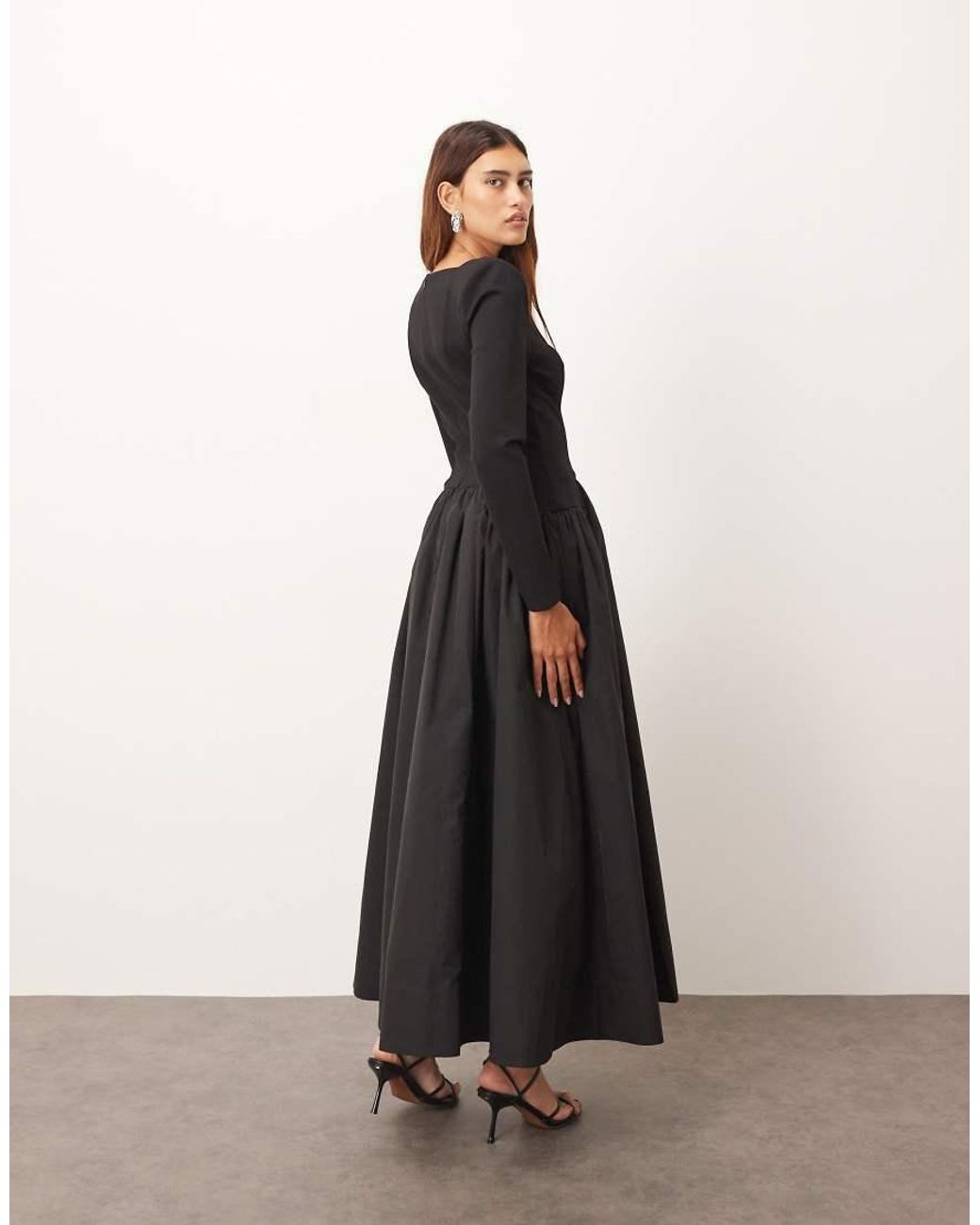 ARRANGE Black Hybrid Square Neck Maxi Dress With Full Skirt