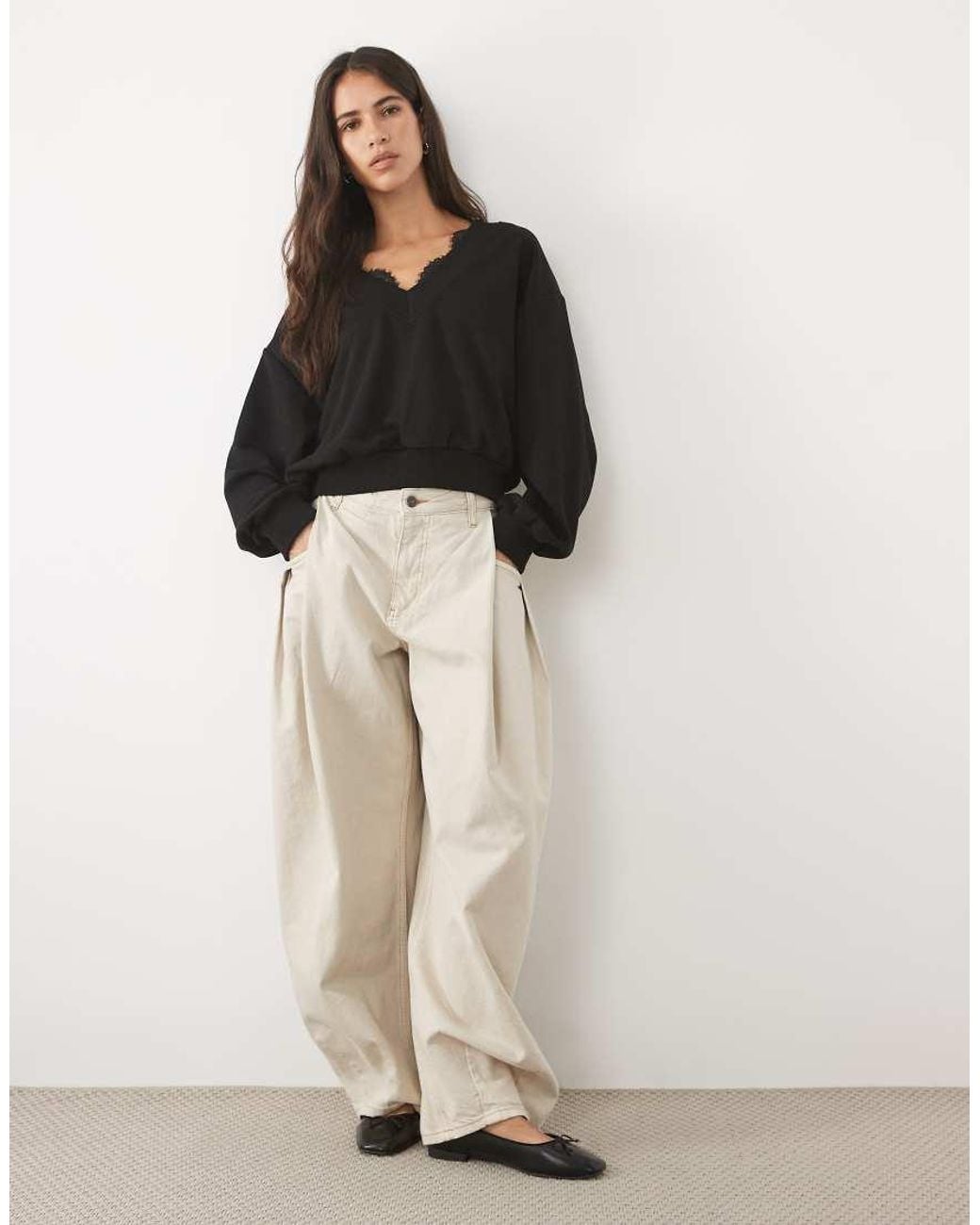 ASOS Black Lace Trim V Neck Sweatshirt