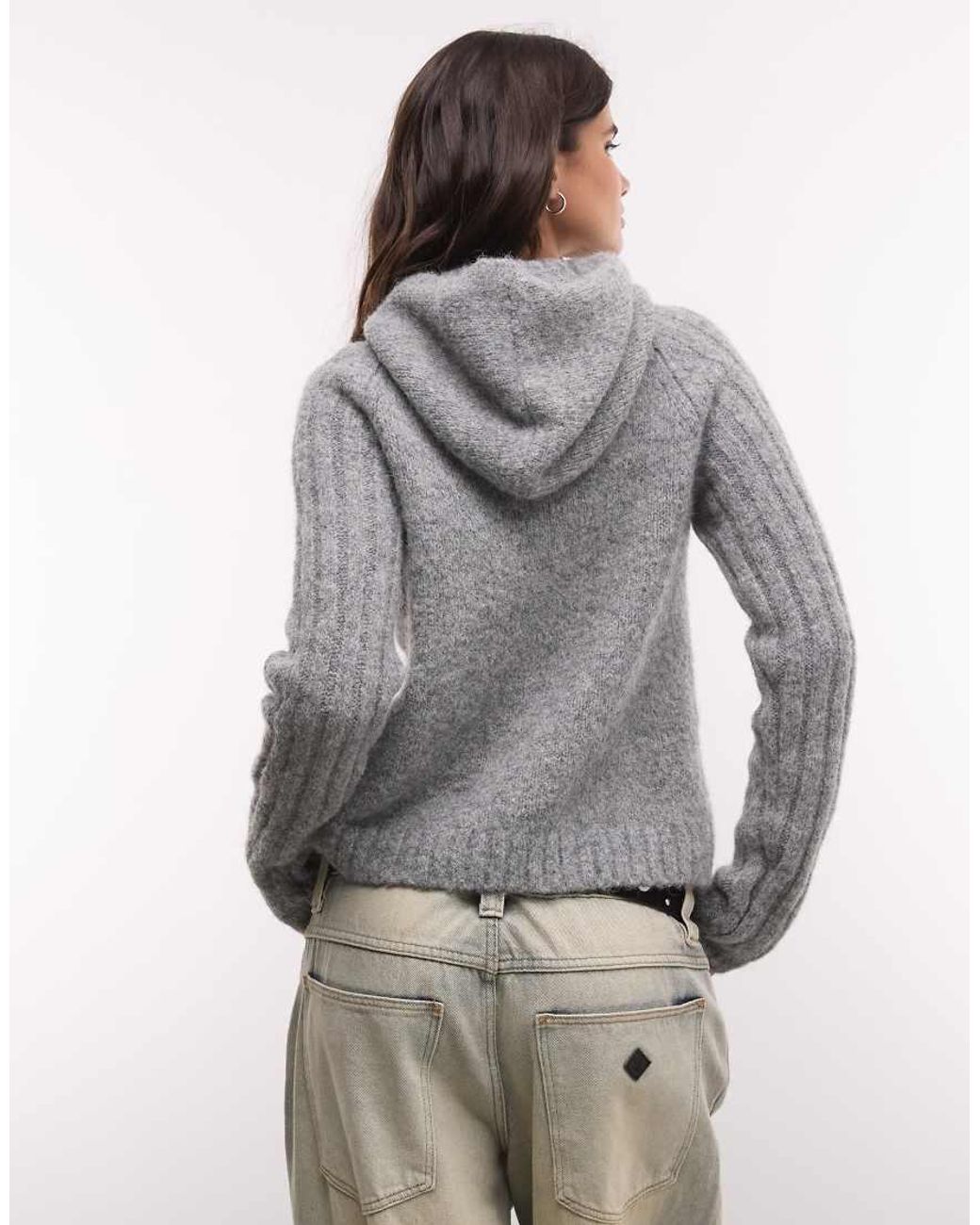 Weekday Gray Wool Blend Zip Cardigan With Hood