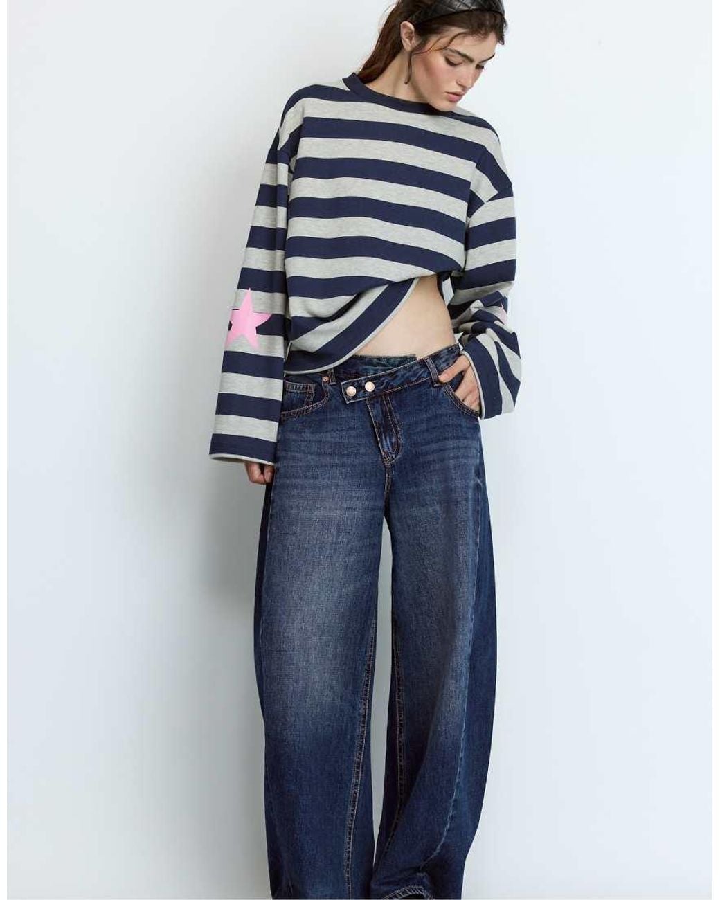 Stradivarius Blue Striped Sweatshirt