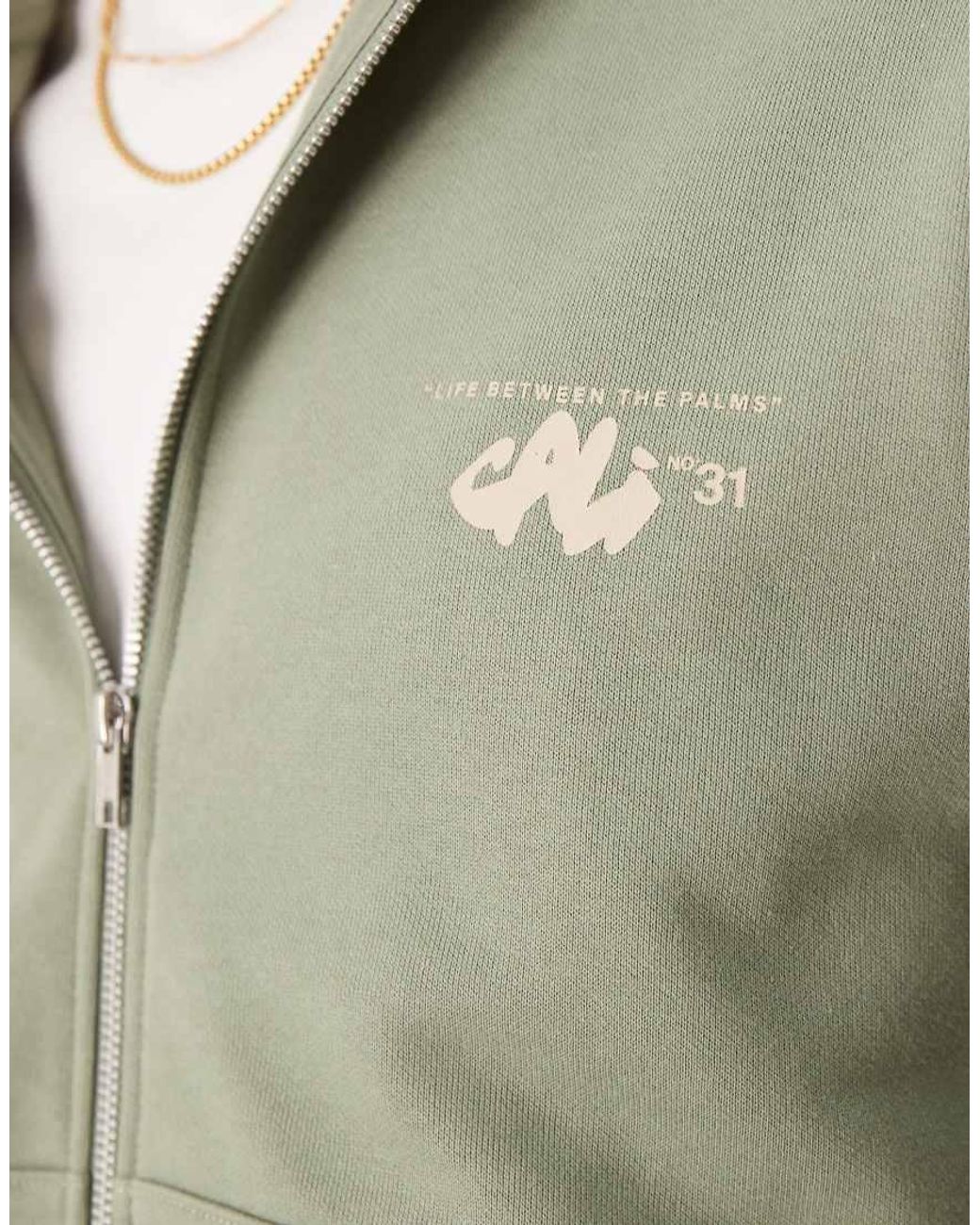 ASOS Green Boxy Zip Through Hoodie With Chest And Back Print for men
