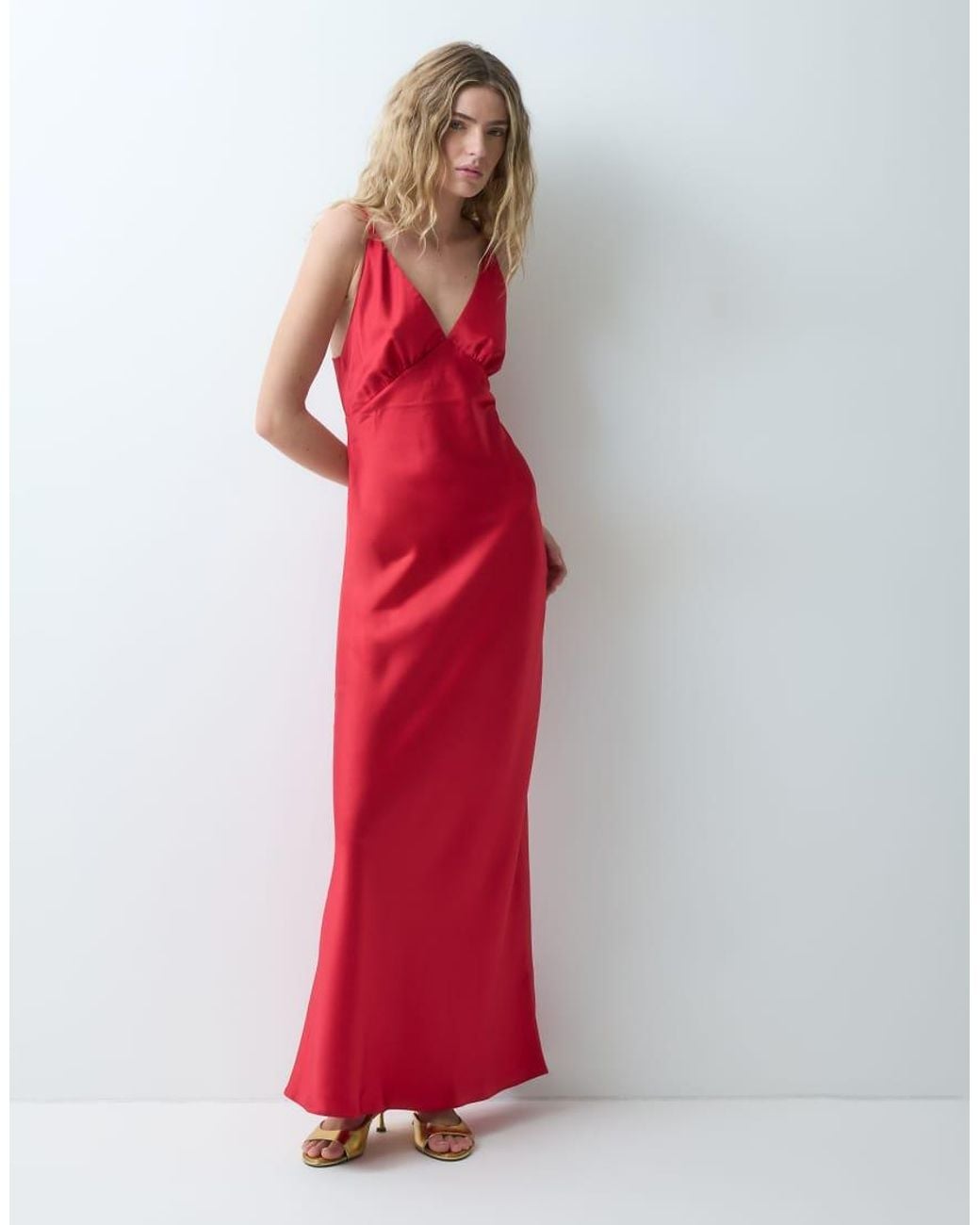 Miss Selfridge Red Satin Tie Back Maxi Dress