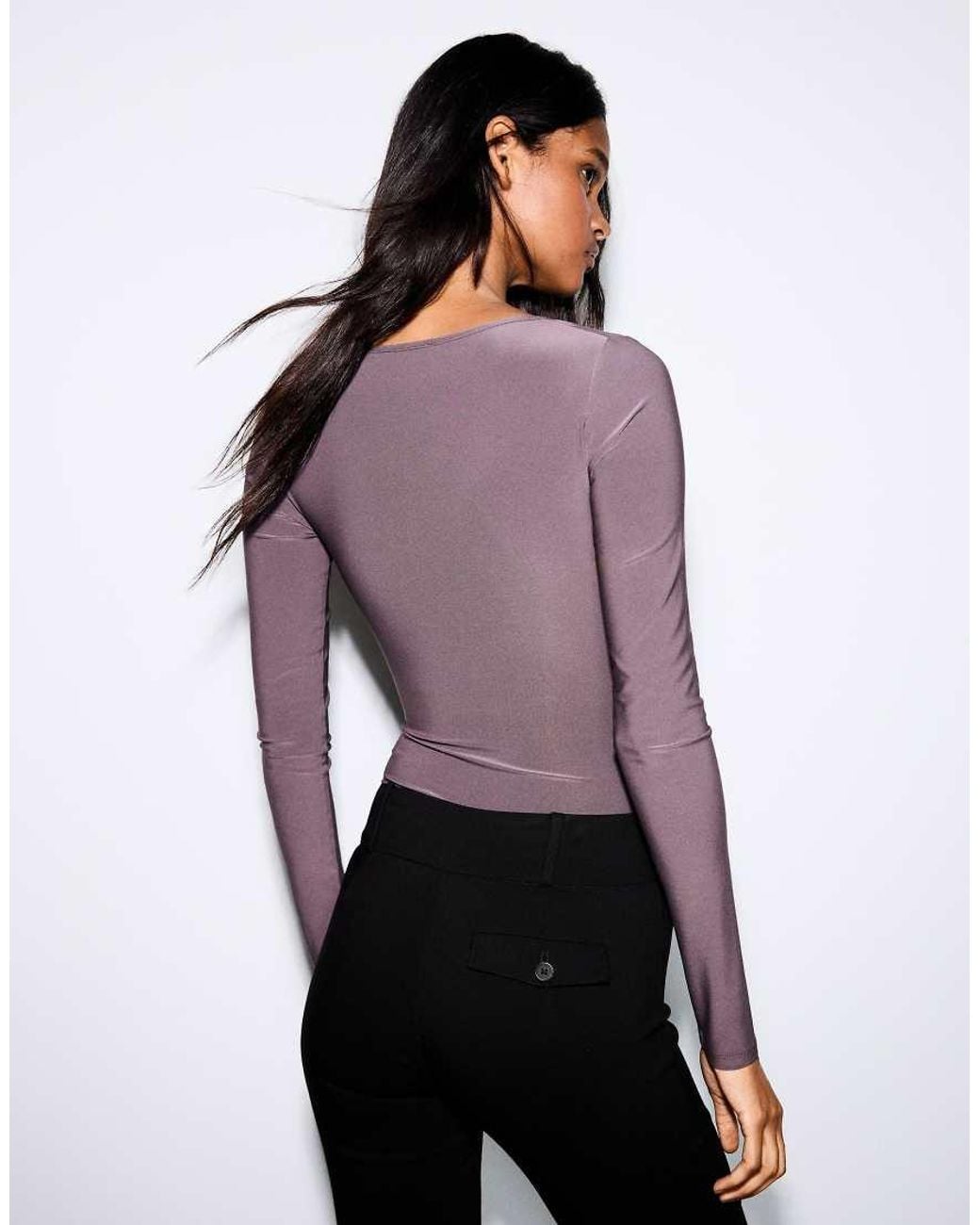 Bershka Purple V-neck Long Sleeve Bodysuit