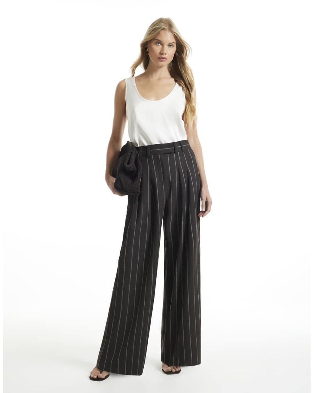 River Island Brown Stripe Wide Leg Trousers