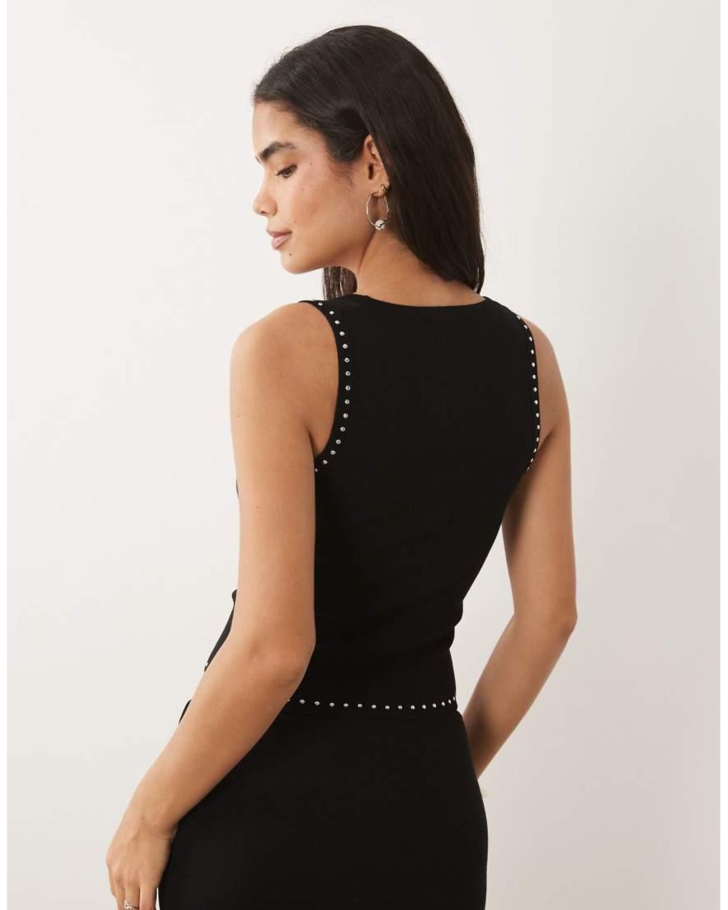 Mango Black Regaliz Scoop Neck Studded Top Co-ord