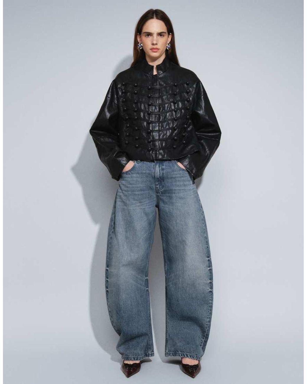 TOPSHOP Blue Faux Leather Ultimate Drummer Jacket