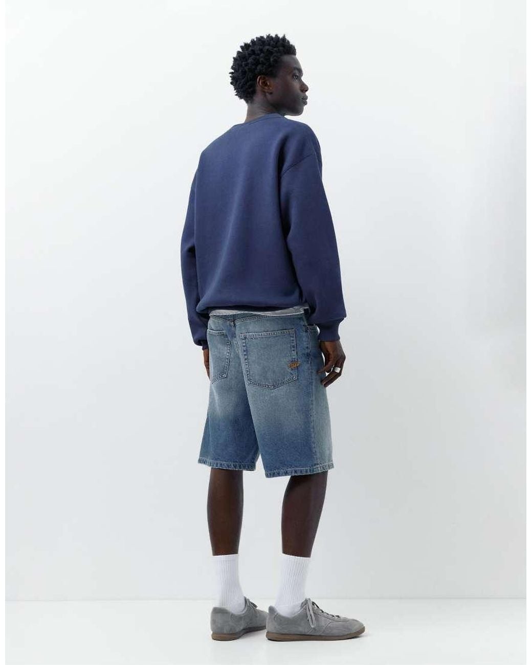 Pull&Bear Blue Baggy Denim Bermuda Shorts for men